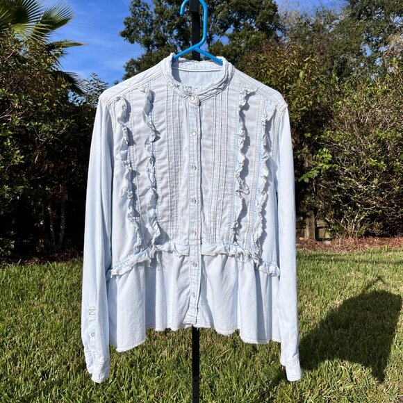 We The Free People Ruffles And Denim Shirt Size M - Picture 5 of 13